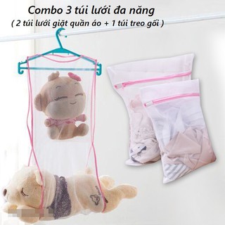 COMBO 3 TÚI LƯỚI ĐA NĂNG (2 TÚI GIẶT QUẦN ÁO + 1 TÚI TREO GỐI, ĐỒ DÙNG)