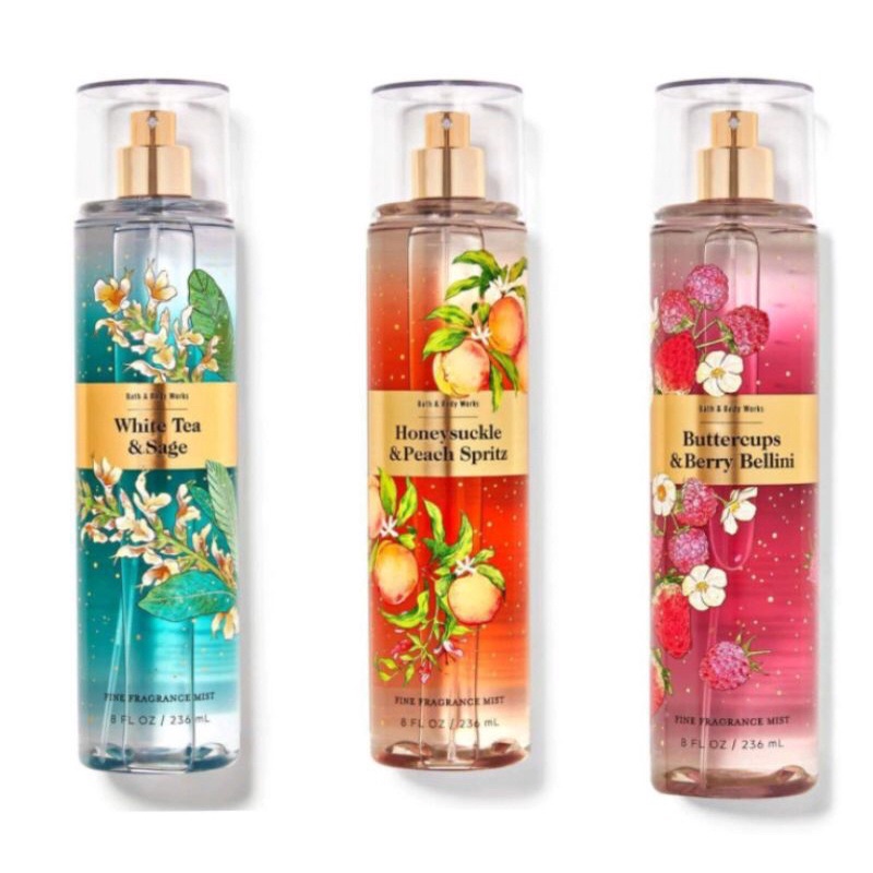 Xịt Thơm Nước Hoa Bath & Body Works Body Mist-White Tea& sage/Honeysuckle Peach Spritz/Buttercups Berry Bellini