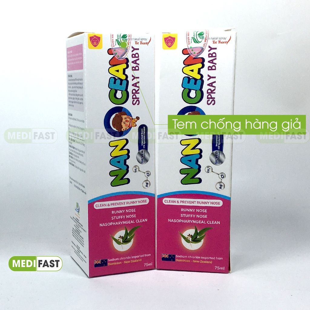 Xịt muối biển cho bé từ 3 tháng tuổi Nano Cean Spray Baby có thêm tinh dầu khuynh diệp và Nano bạc chai 75ml