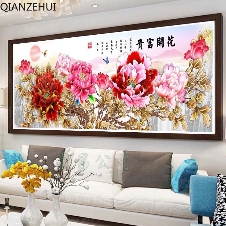 Bộ Tranh Thêu Chữ Thập diy 11ct Hình Hoa Mẫu Đơn Giàu Có Chất Liệu cotton