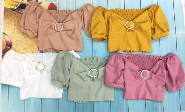Áo croptop phối khoen có nhún lưng (hình thật chụp riêng áo)