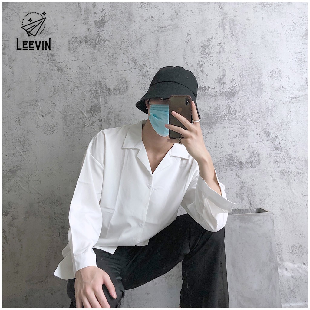 Áo sơ mi TRẮNG nam Dài Tay Cổ Vest Unisex nam nữ TRƠN vải cotton lụa mềm - Kiểu sơ mi nam dài tay Leevin Store giảm giá