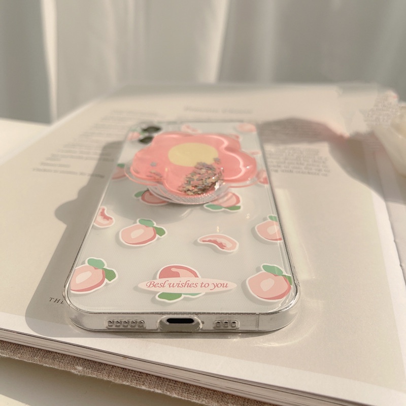Ốp Điện Thoại tpu Mềm Trong Suốt Có Giá Đỡ Hình Hoa Đào 3d Cho iphone 7 8 plus x xr xs 11 12 13 14 15 mini pro max se