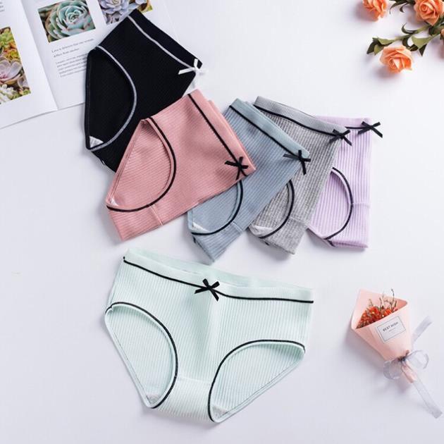 [Giá sỉ] Set 5- 10 Quần Lót Cotton Gân Kẻ Phối Nơ