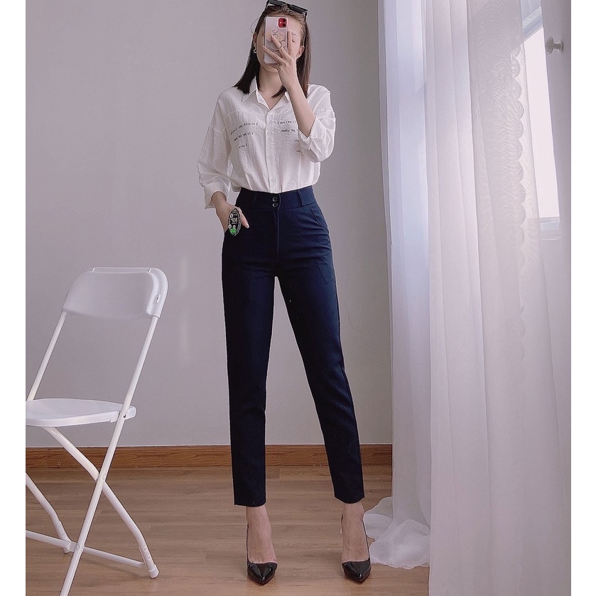 Quần tây công sở nữ lưng cao 2 nút 💯SIÊU ĐẸP💯 Kiểu quần baggy,vải tuyết mưa | BigBuy360 - bigbuy360.vn