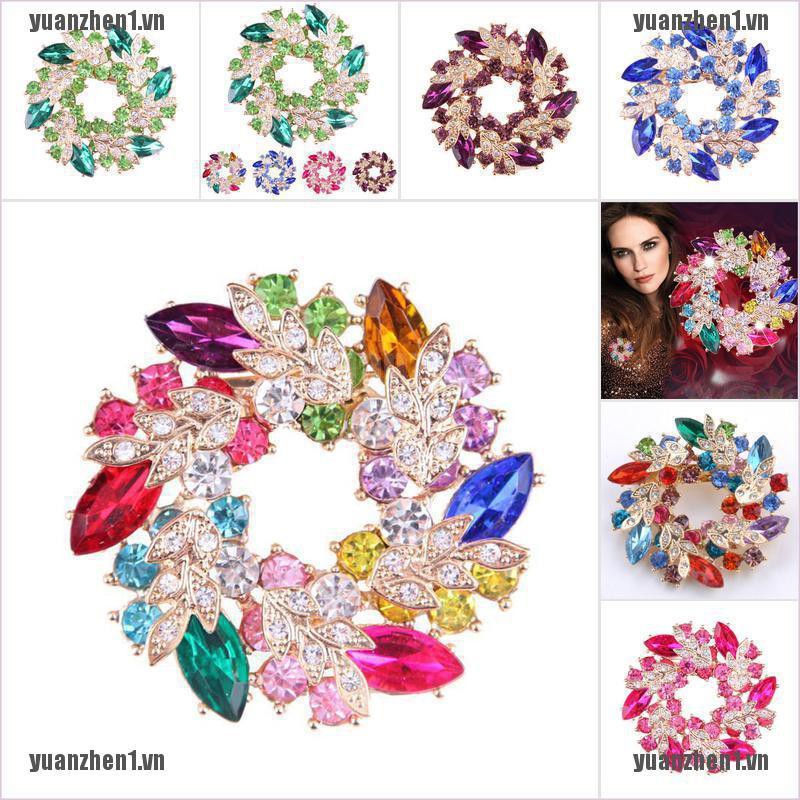 [YUANZHEN1] Trâm Cài Áo Mạ Vàng Hình Hoa Đỏ Đính Kim Cương Giả Lấp Lánh