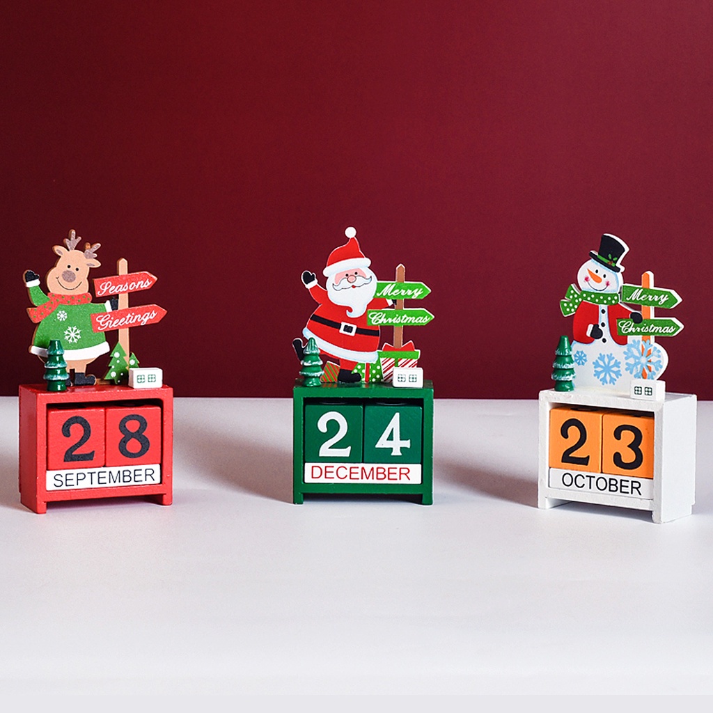 Hộp lịch bằng gỗ màu đỏ/trắng/xanh lá có thể thay thế ngày và tháng phong cách cổ điển cho giáng sinh/năm mới
