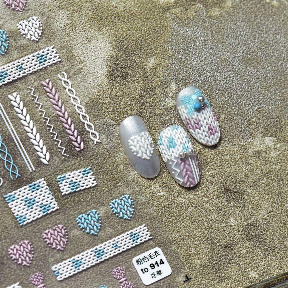 Miếng Dán Trang Trí Móng Tay Họa Tiết Đan Len 5D DIY