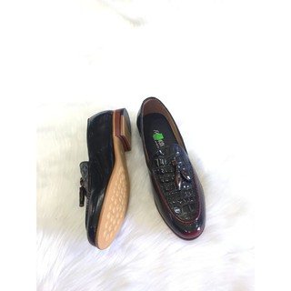 Giầy tây da bò chuông da trà đỏ đế gỗ( Chất Store )