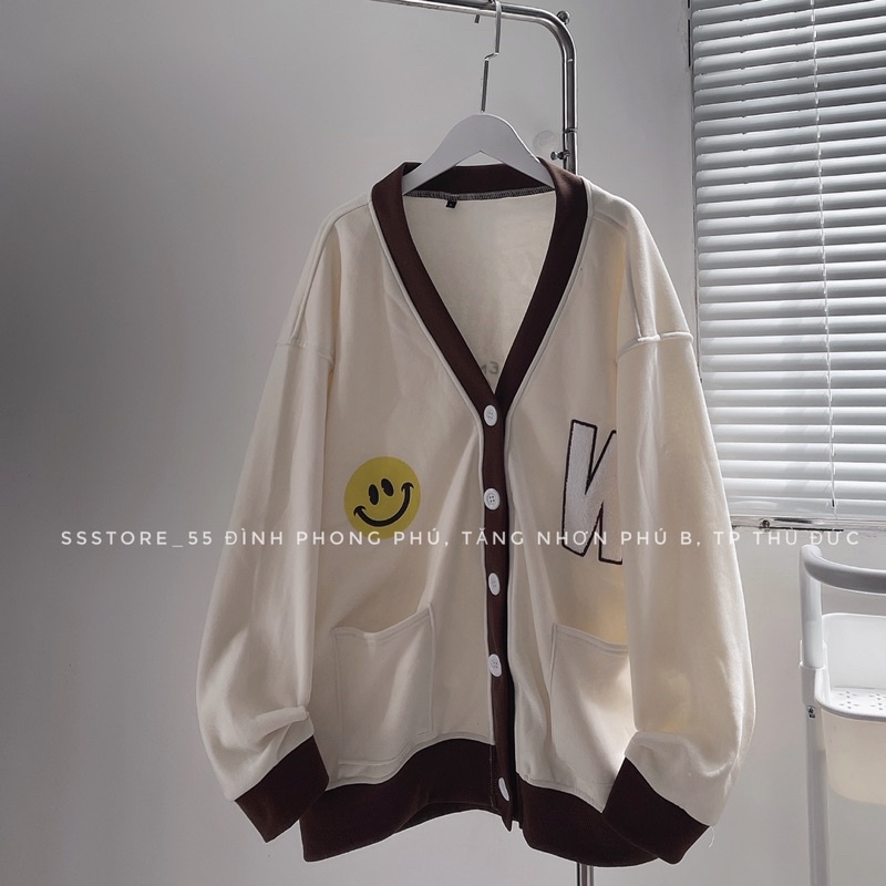 Áo khoác CARDIGAN nỉ W màu xanh viền form rộng unisex nam nữ