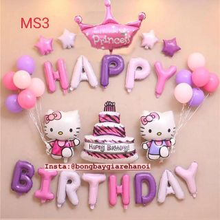 Set kitty trang trí sinh nhật bé gái, phụ kiện bóng sinh nhật