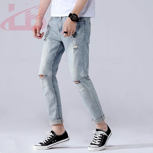 Quần jean nam co giãn rách gối cao cấp QJ1991, phom quần Skinny Fit jean, LB1990 Store