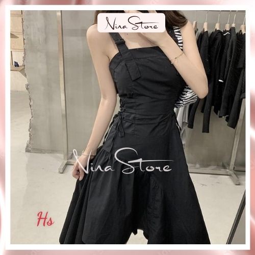 Váy đen 2 dây vạt to ô zuê lệch tà đầm nữ cá tính sexy đi chơi đi tiệc hotrend chân váy dài chất đũi mềm Xưởng May DCS