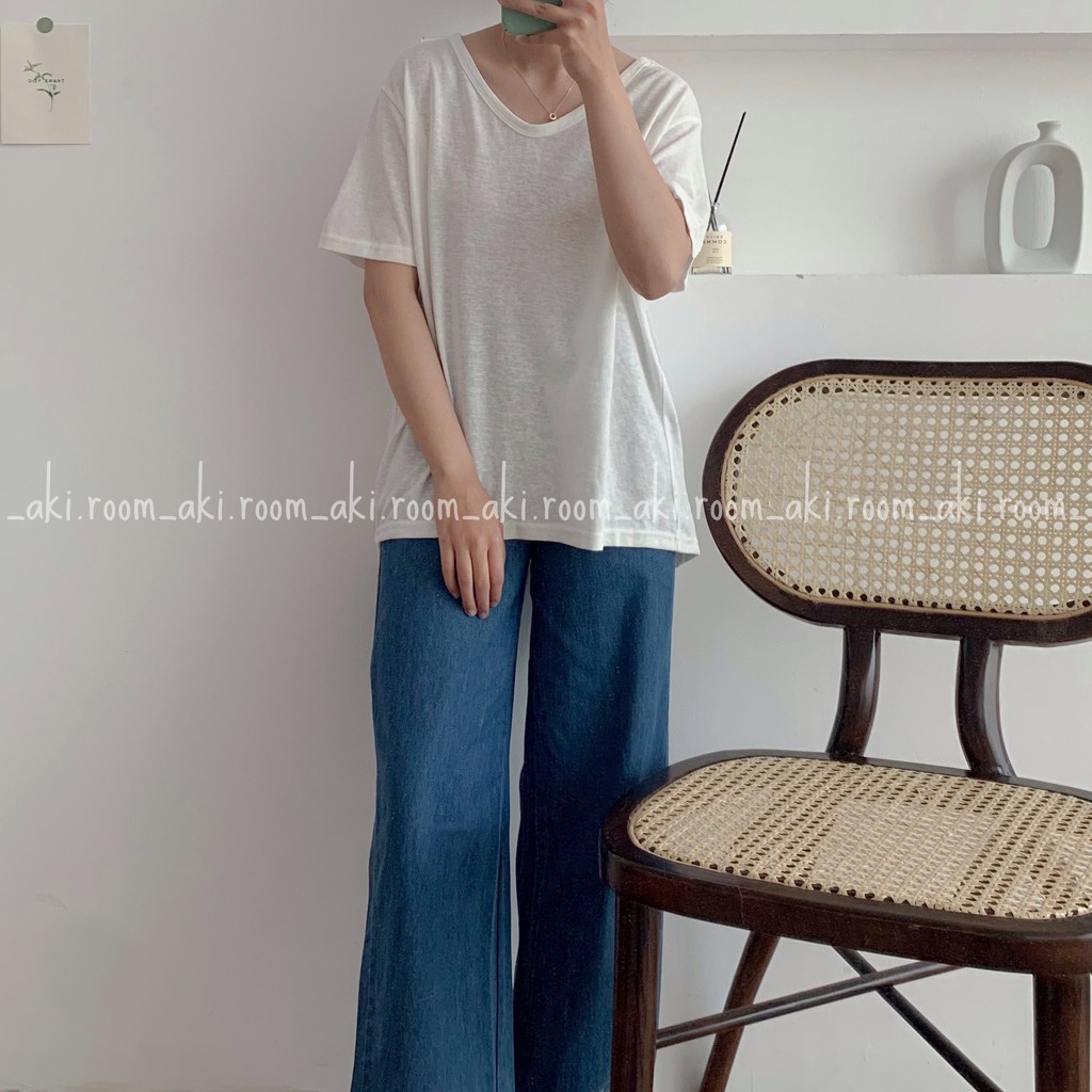 Áo thun giấy trơn, áo phông giấy trơn cổ bầu chất mát form rộng MLL | BigBuy360 - bigbuy360.vn