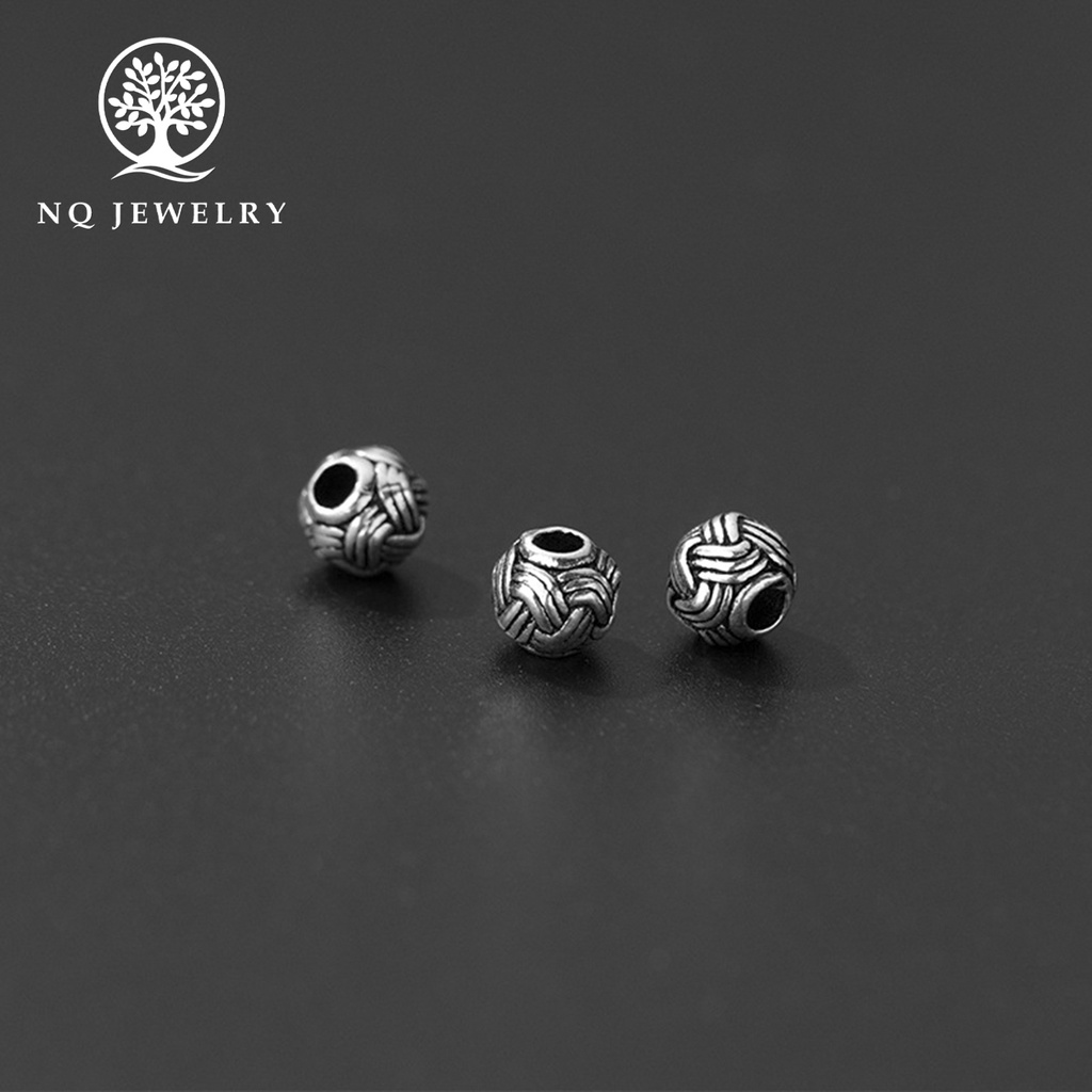 Charm bạc hình cầu mây xỏ ngang - NQ Jewelry
