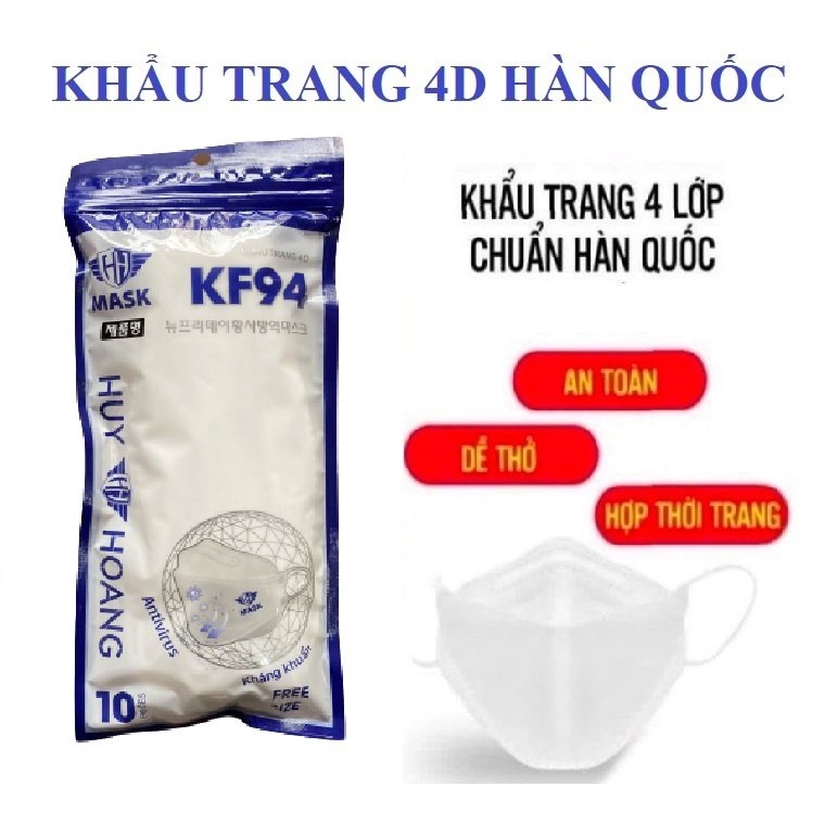 Túi 10 Chiếc Khẩu Trang 4D KF94 Kháng Khuẩn Cho Người Lớn Chống Bụi Mịn