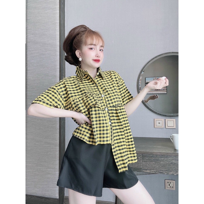 Set bộ nữ mặc đi chơi, áo kiể nữ tay ngắn cổ bẻ, quần đùi ngắn, quần short ngắn