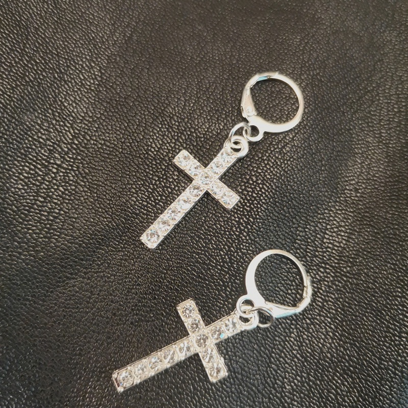 1 đôi bông tai dáng dài hình chữ thập đính đá phong cách vintage thanh lịch cho nữ