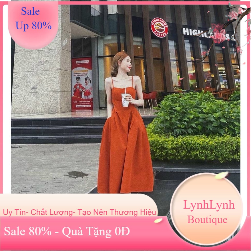 Đầm Maxi 2 Dây Suông Váy Xòe Vải Kate Dáng Xòe Nhẹ Đi Dự Tiệc Cưới Sang Chảnh Màu Cam