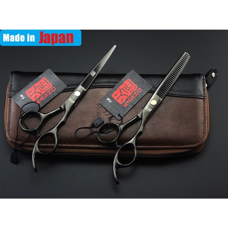 Bộ kéo cắt tóc chuyên nghiệp KASHO-KS6 đen trì ĐẸP SẮC BÉN mua 1bộ tặng ví da và phụ kiện