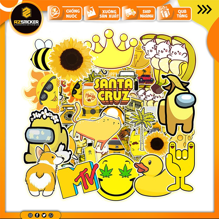 Sticker Vàng Pastel Chống Nước Cắt Sẵn Dễ Sử Dụng | STK35 | Hình Dán Sticker Dán Mũ Bảo Hiểm Laptop Điện Thoại Sổ Vali