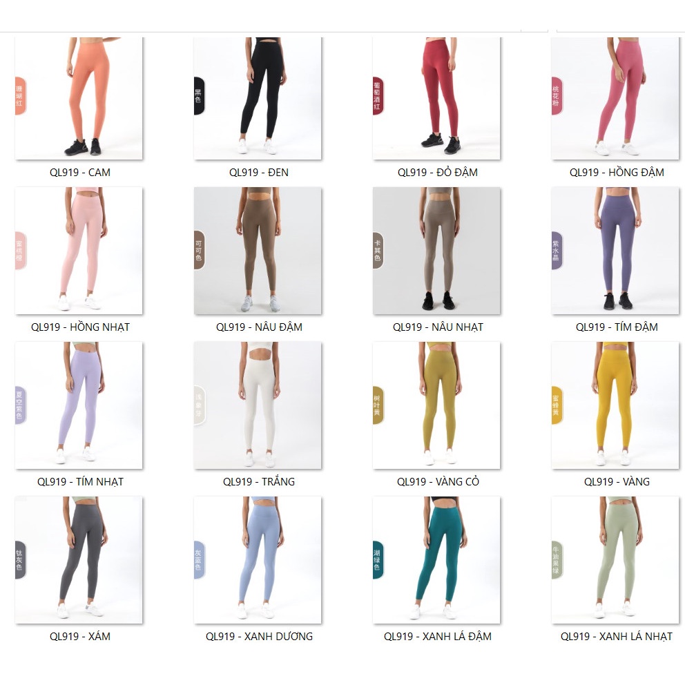 Quần Legging Lululemon Cạp Cao Gen Bụng Nâng Mông Thể Thao Nữ Tập Gym Yoga Thun Poly Bột Siêu Co Giãn Cực Tôn Dáng 919