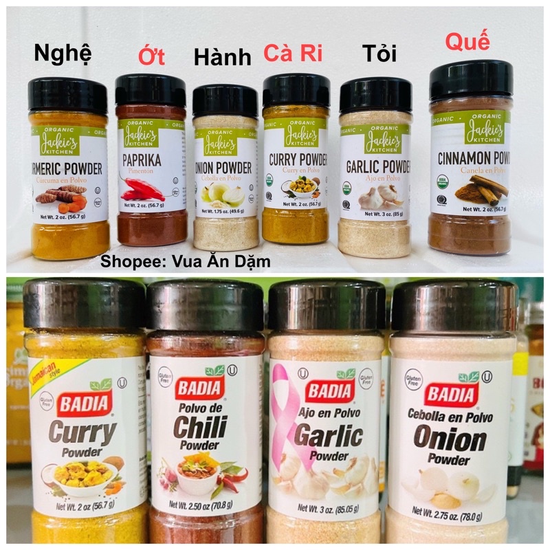 (Mẫu mới) Bột tỏi / cà ri gia vị hữu cơ Jackie's Kitchen / Badia Mỹ