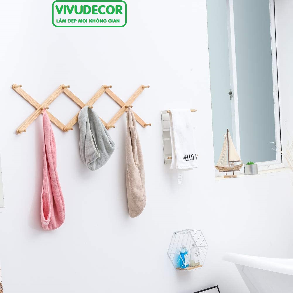 Móc treo tường Vivudecor 11 nhánh, Móc treo quần áo biến hình phù hợp với mọi không gian, tặng kèm miếng dán nhựa