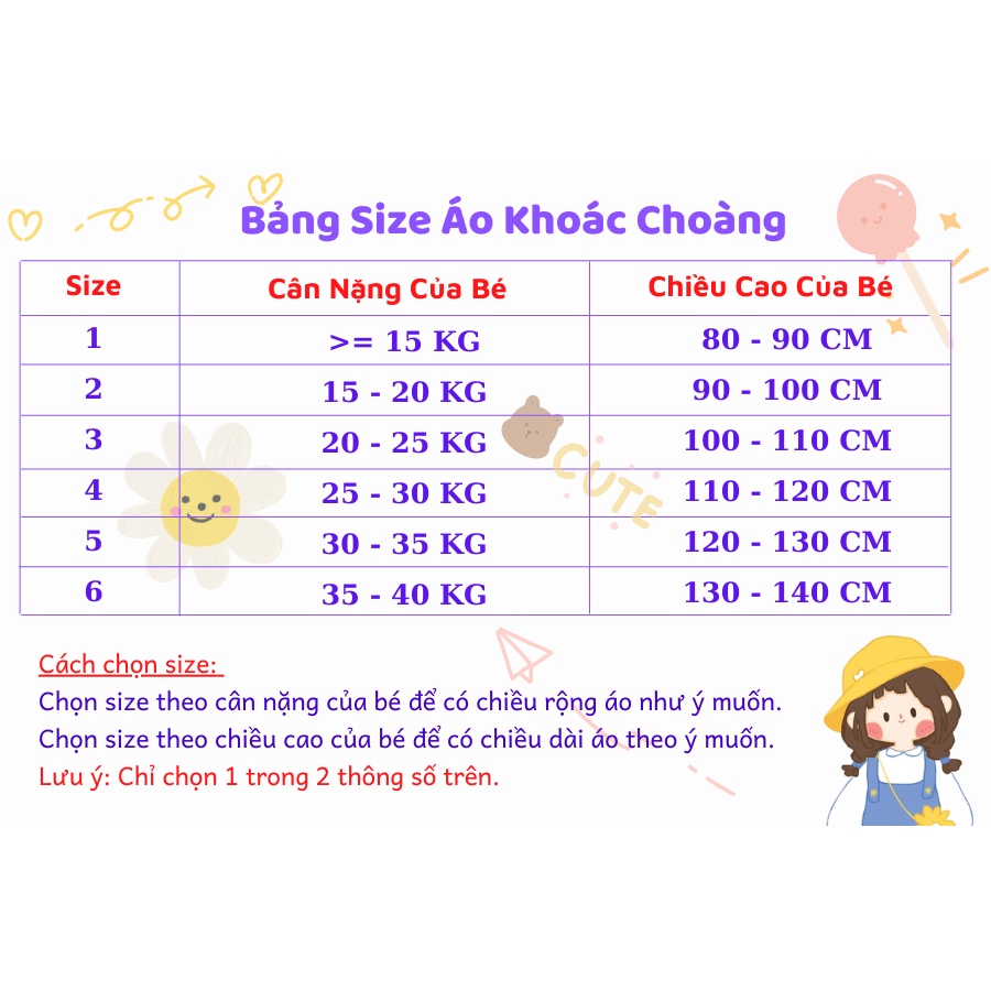15 - 40KG - Áo khoác Choàng Cho bé trai và gái