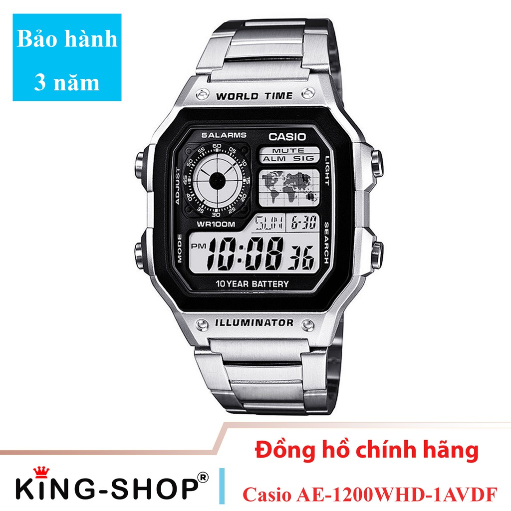 Đồng hồ nam Casio Standard thể thao, điện tử giá rẻ - Dây bằng thép không gỉ, chống nước 100M (AE-1200WHD-1AVDF)