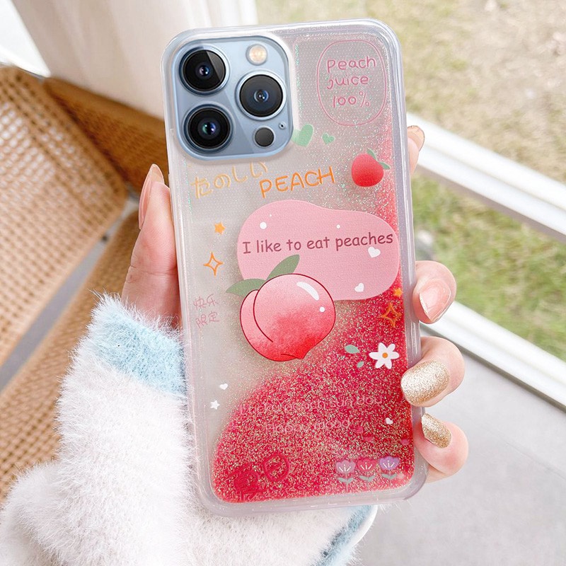Ốp Lưng Kim TuyếN NướC ChốNg SốC HìNh Quả ĐàO Cho iphone 14 13 12 11 pro max x xs xr 6s 7 8 plus