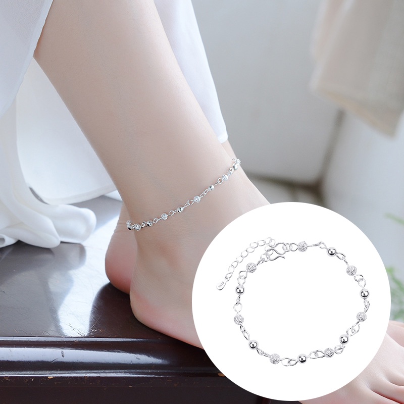 🌺Lắc chân kiêm vòng đeo tay mạ bạc dạng hạt may mắn thời trang dành cho nữ