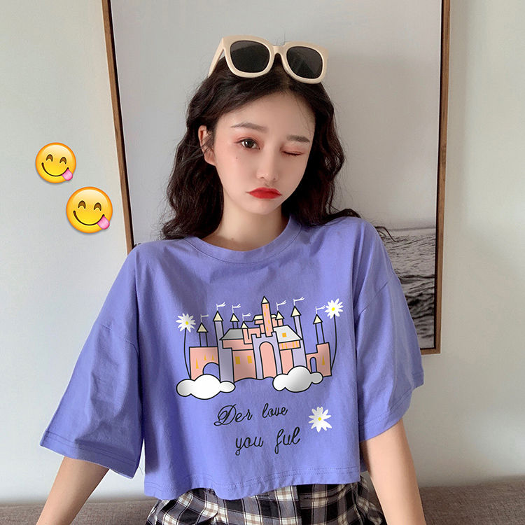 Áo Thun Lửng Ngắn Tay Phong Cách Hàn Quốc Dành Cho Nữ