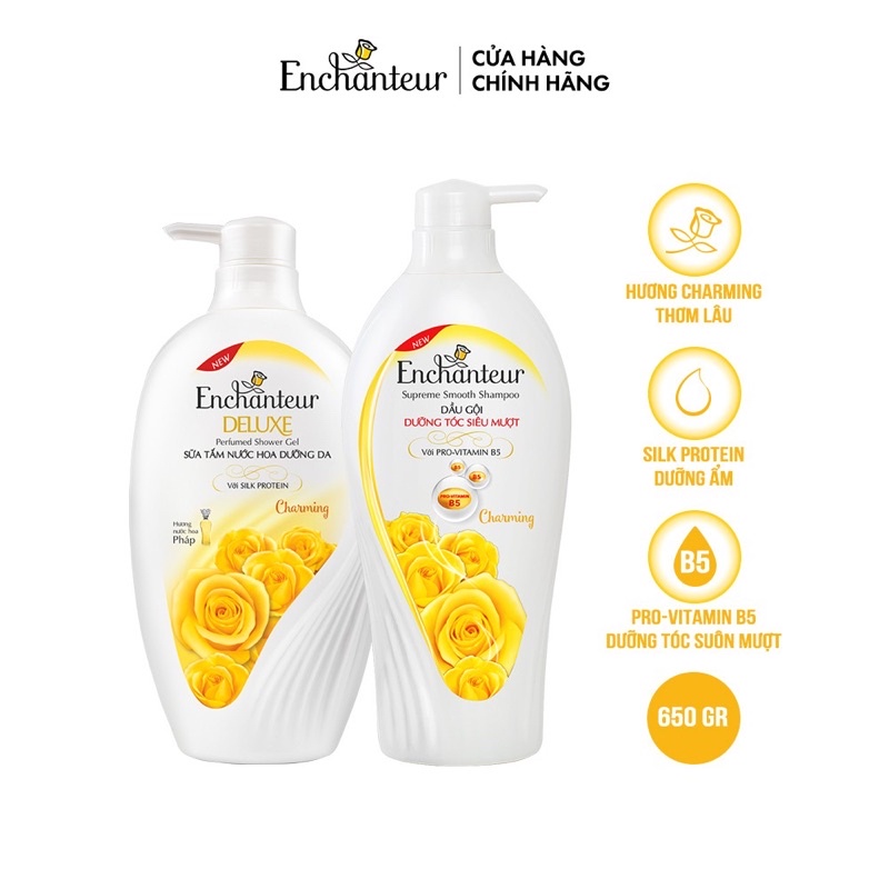 Dầu gội và sữa tắm Enchanteur Charming 650g / 1 chai