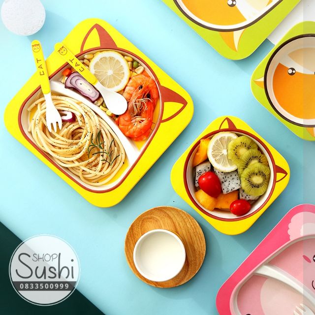 (FreeShip) Bộ bát ăn dặm sợi tre 5 món