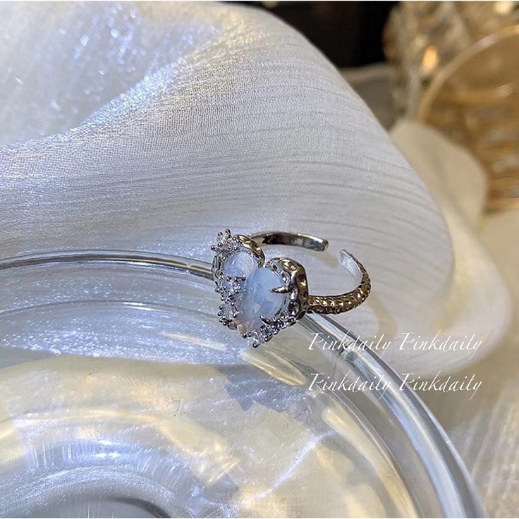 iF YOU Nhẫn   mặt trái tim đính đá phong cách Hàn Quốc dành cho nữ