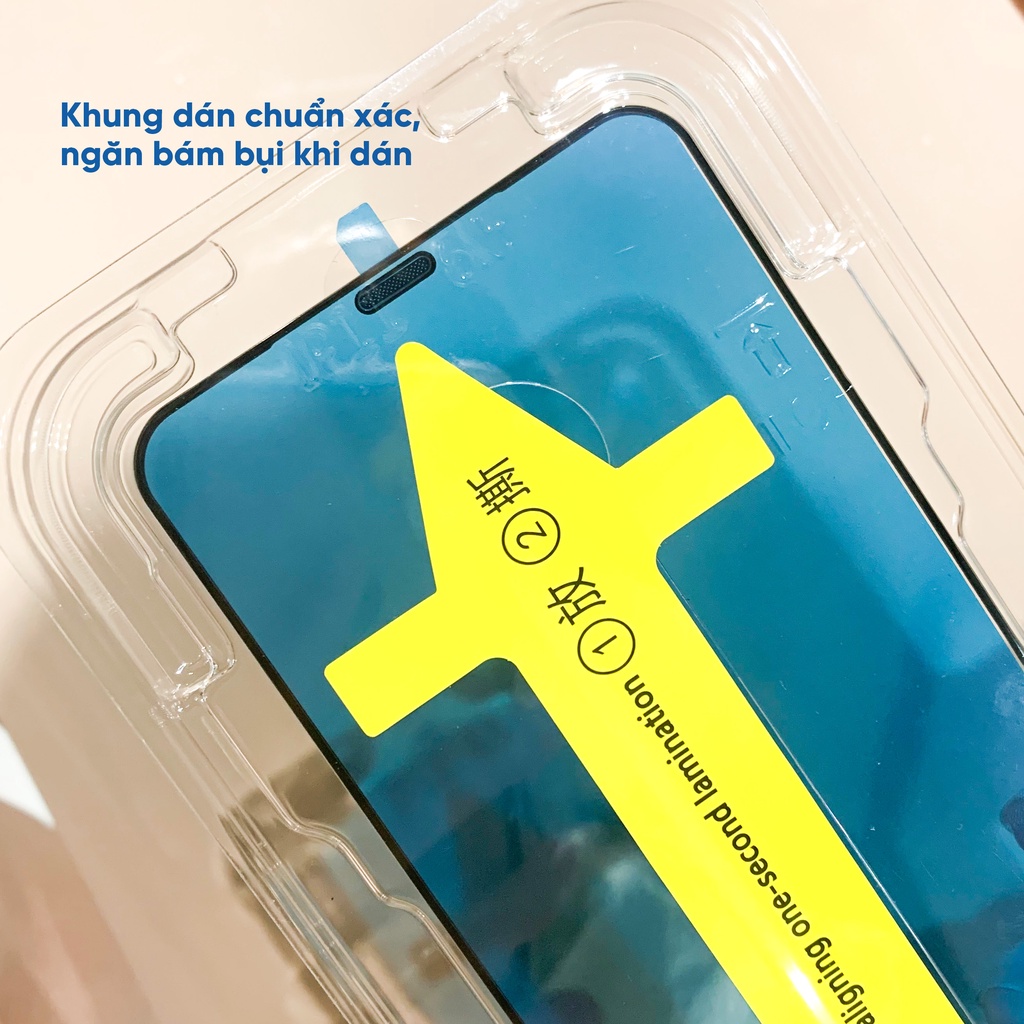 Kính cường lực iPhone khung tự dán, độ cứng 9H dán full màn hình chống xước không cấn, chống bụi - Pikapi