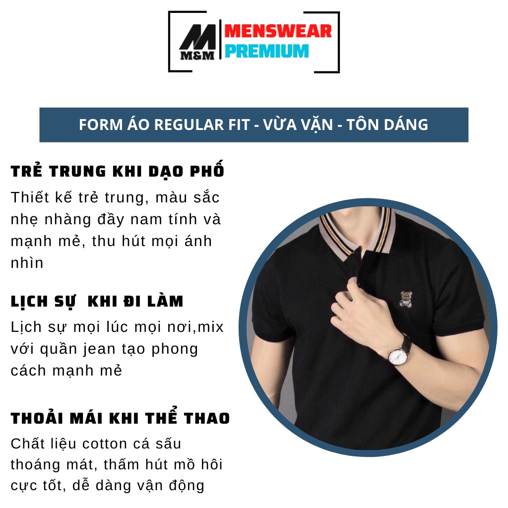 Áo Phông Hàng Hiệu M&amp;M MamModel Áo Thun Nam Cao Cấp Cổ Bẻ, Tay Ngắn, In Họa Tiết, Vải Cotton Xuất Xịn HC60