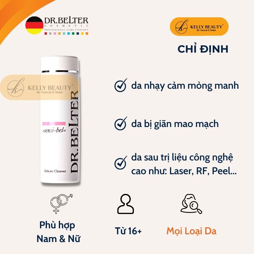 Sensibel Delicate Cleanser DR.BELTER - Sữa Rửa Mặt Cho Da Nhạy Cảm, Giãn Mao Mạch, Da Dùng Laser, Peel | Kelly Beauty