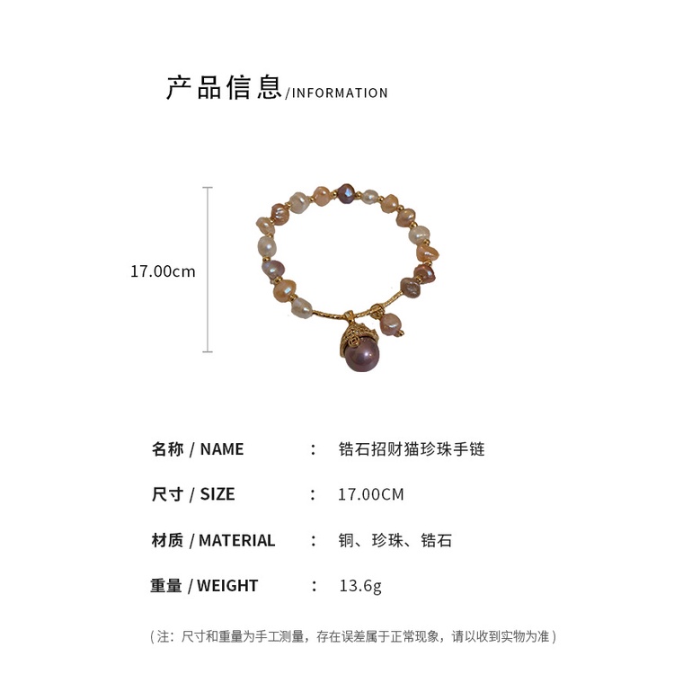 Vòng Đeo Tay Hình Mèo May Mắn Đính Đá Zircon Ngọc Trai