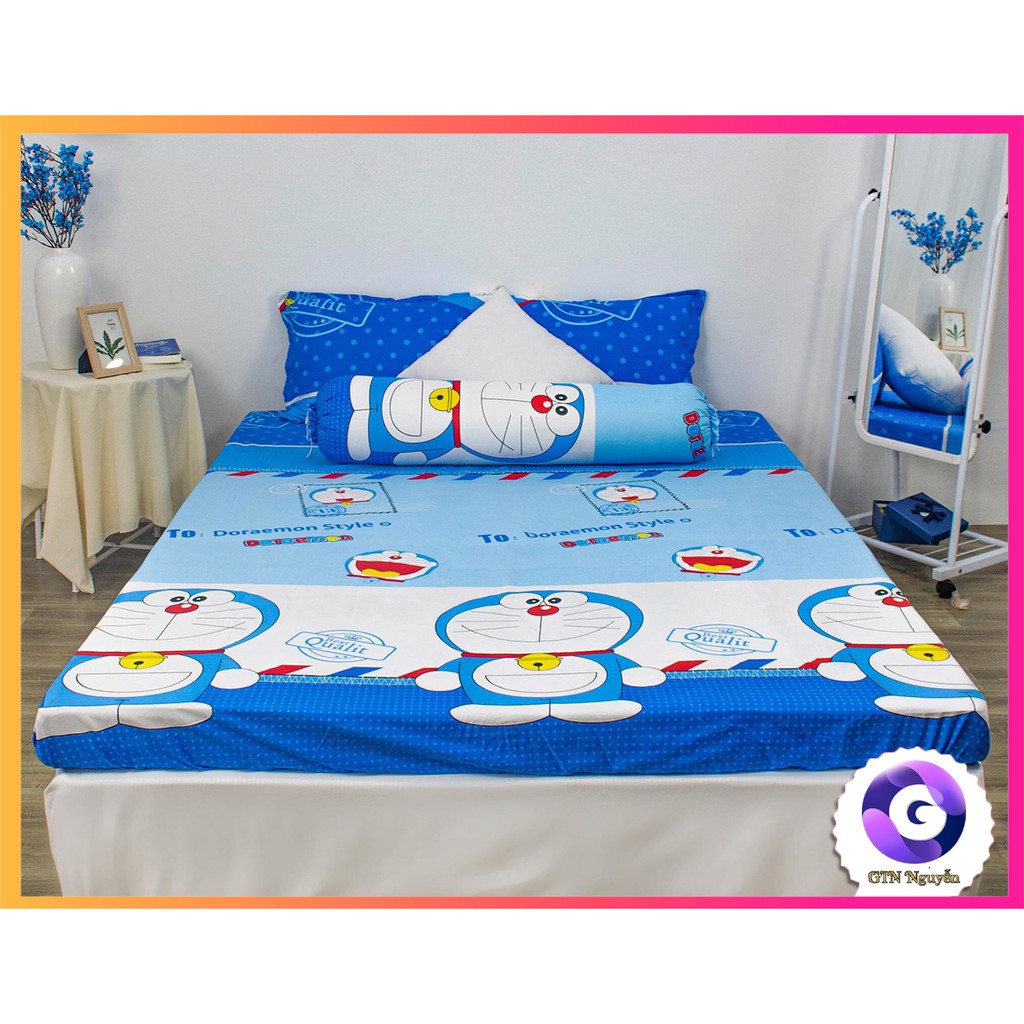 Combo 4 Món Ga Và Vỏ Gối Doremon Thư Cotton Poly (1 Ga + 1 Vỏ Gối Ôm Và 2 Vỏ Gối Nằm)