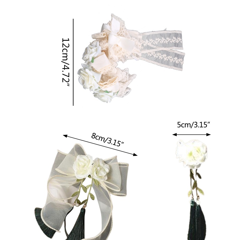 Kẹp Tóc Nơ Ruy Băng Phối Ren Hoa Hồng Nhân Tạo Phong Cách Lolita Ngọt Ngào Dành Cho Nữ