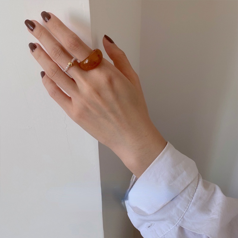 Nhẫn Nhựa Acrylic 17mm Màu Hổ Phách Phong Cách Hàn Quốc Cho Nữ