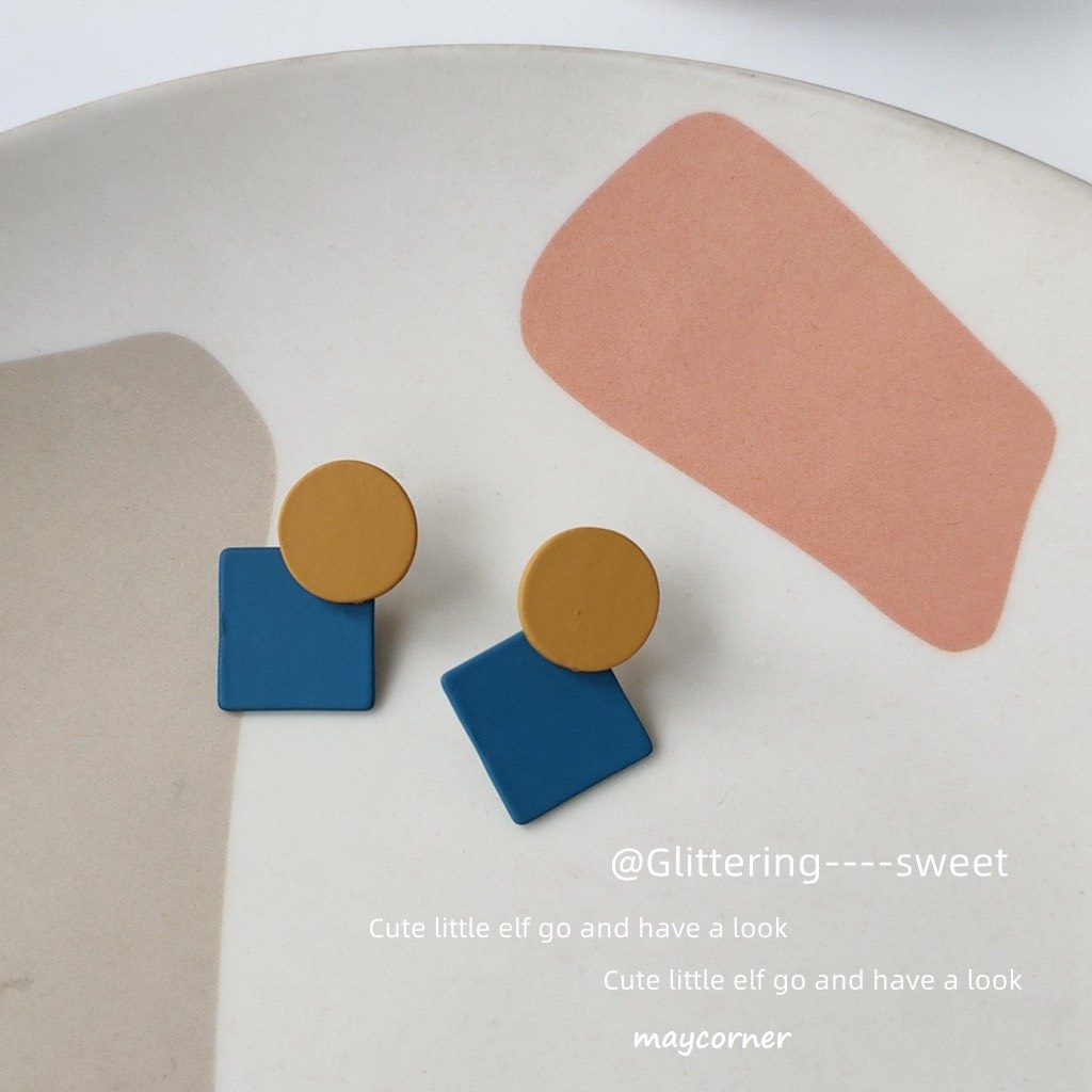 Vintage với bông tai hình học xanh 1527 mạ 925 cao cấp