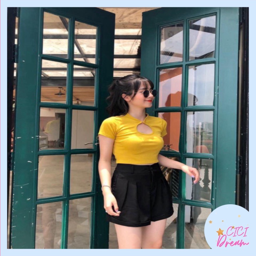 Quần short nữ ống rộng cạp khuy, quần đùi nữ ống rộng khuy trước gấp gấu nhiều màu