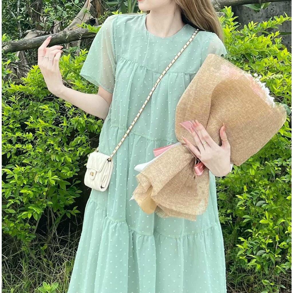 Váy bầu thiết kế vải voan bi 2 lớp siêu mềm siêu mịn mặc đi làm đi chơi đều được, free size 43~68kg VB09