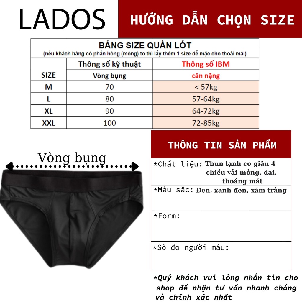 Quần Lót Nam Thun Lạnh Lados 4115 - Thun lụa co giãn 4 chiều, siêu mềm, siêu thoải mái, chất liệu thấm hút tốt