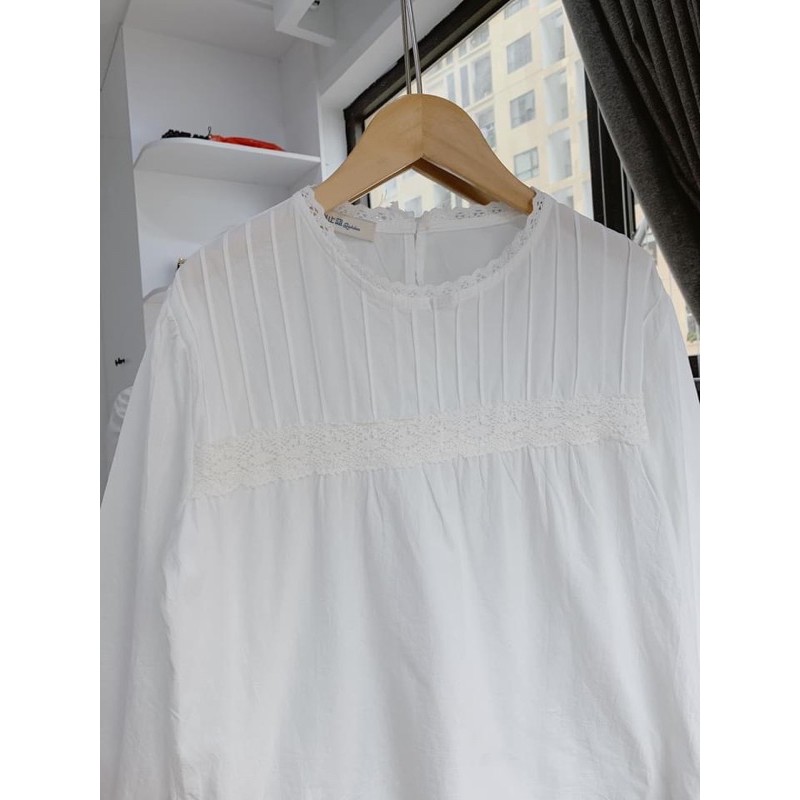 Áo Babydoll trắng ren cổ dáng mới 203 (hình thật/ sẵn)