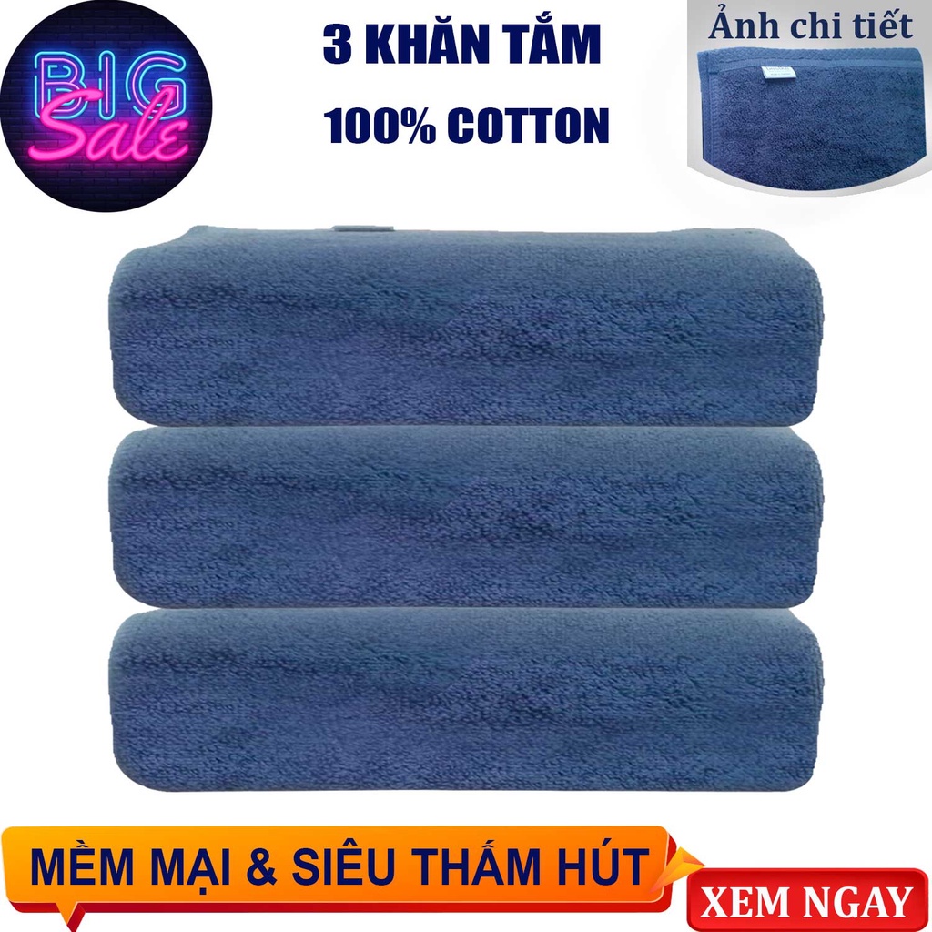 Towels, Combo 3 Khăn Tắm bestke 100% Cotton màu xanh đậm, 140*70cm = 400g/pcs, towels manufacturer