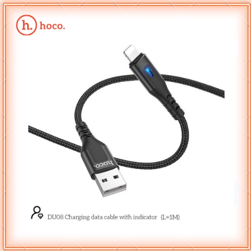 Cáp Sạc Hoco DU08 Chính Hãng - Dây Sạc nhanh 12w cho 13 promax trở xuống, Dây dù chống đứt, có Đèn LED dài 1M/2M -BH 12T